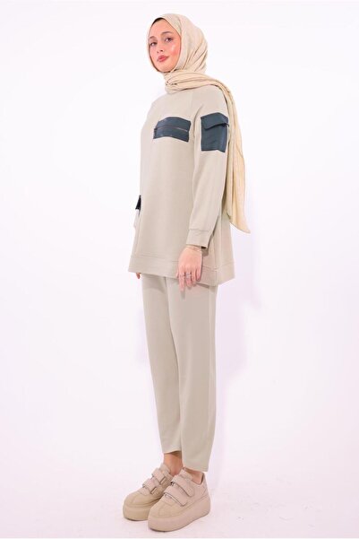 TRENDTESETTÜR Women's Beige Pocket Trousers Suit t 5074