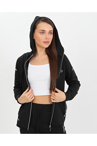 Fors Life Kapüşonlu Şık Kadın 2'li Set Eşofman Takımı, Siyah