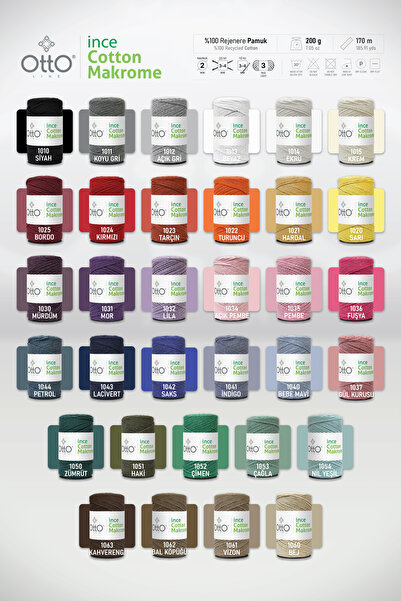 OTTO LİNE İnce Cotton Makrome - Mor - 5'li Paket - 2mm/200gr/170m - Pamuk Makrome, Çanta ve Aksesuar ipi