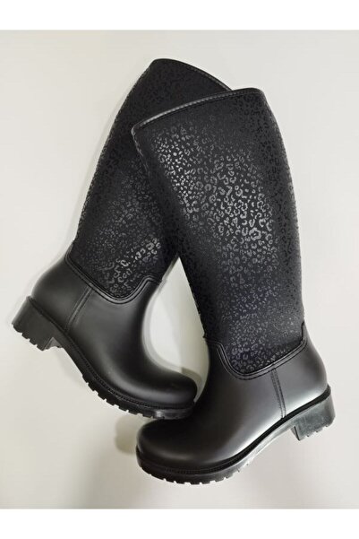 Sea&Blue Leopard Thick Calf Waterproof Rain Boots That Can Be Easily Weared and Taken Off