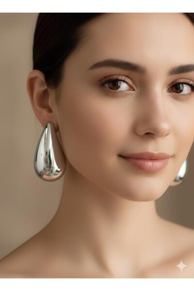 Bontexs Damla Küpe Gümüş Renk Büyük Boy