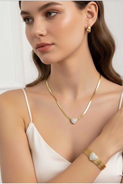 SONES Kalp Gold Çelik Takı Seti