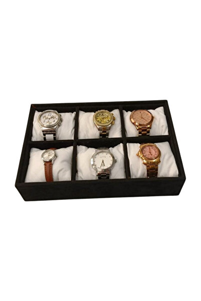 MHR Kutu Tasarım Kadife Kaplama 6'lı Saat Kutusu, Organizer