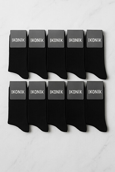 İkonik Socks Erkek 6’lı Düz Siyah Pamuklu Uzun Çorap