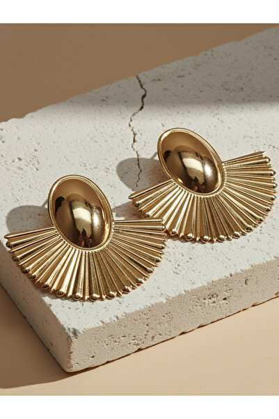 Novara Art Deco Esintili Parlak Gümüş Renkli Yelpaze Küpe