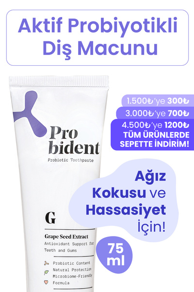 Probident Aktif Probiyotik Doğal Florürsüz Diş Macunu Üzüm Çekirdeği Özüt Ilaveli Ağız Kokusu