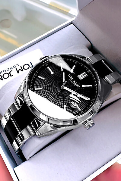 Tom Jones Orijinal Erkek Kol Saati Su Geçirmez Gümüş - Siyah Çelik Kordon Hediye Bileklik DKH4152C1