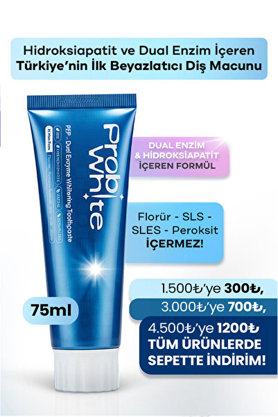 Probident ProbiWhite Beyazlatıcı Diş Macunu-PAP Teknolojili,Mikro Hidroksiapatit+Enzim Formül,Vegan
