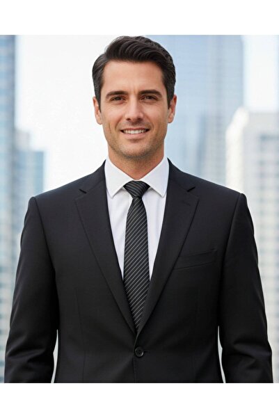 1001 Kravat ربطة عنق سوداء رفيعة بعرض 7 سم مع خطوط رمادية