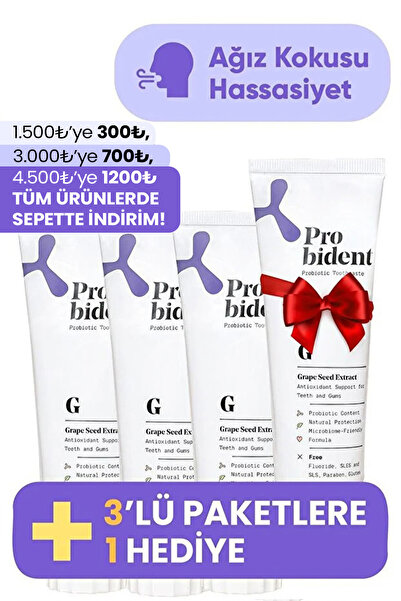 Probident 3 1 Üzüm Çekirdeği Paketi Aktif Probiyotik Doğal Florürsüz Diş Macunu