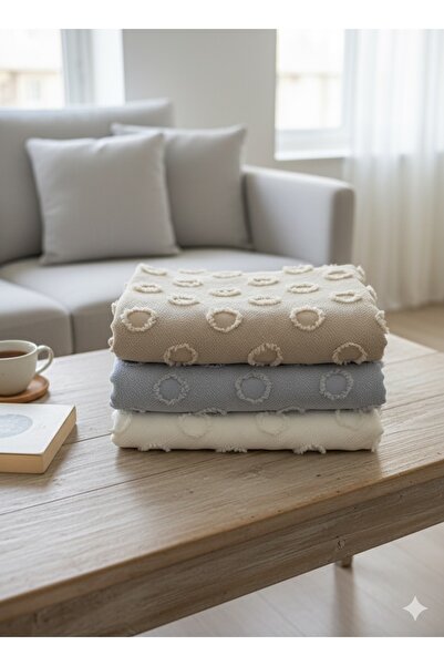 ARSEM EV TEKSTİL Pompon Sofa Cover Ecru 100X250Cm