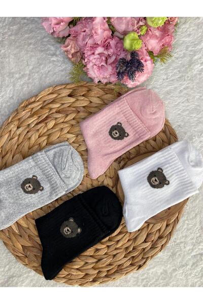 EFİLACCESSORİES جوارب جامعية مطبوعة بتصميم الدب الصغير مكونة من 4 قطع