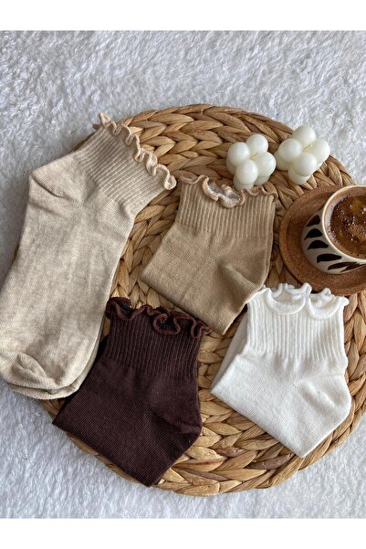 EFİLACCESSORİES 4 Pairs of Women's Socks with Ruffle at the Ankle