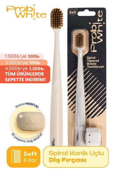 Probident Probiwhite Spiral Natural Vegan Toothbrush - Handmade Stand Gift