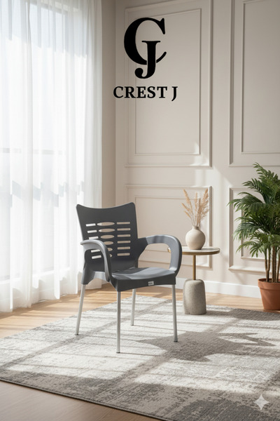 Crestj كرسي بلاستيكي رمادي BCH07