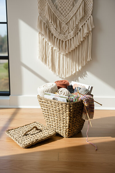 GenelTedarik Çok Amaçlı Hasır Sepet Banyo Ve Mutfak Düzenleyici Hasır Kapaklı...