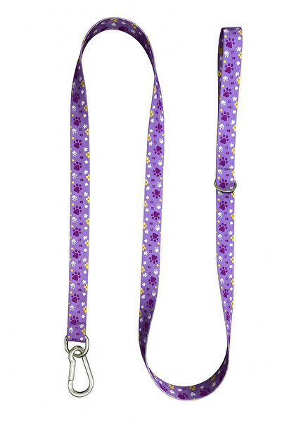 Cocopet Köpek gezdirme tasması 40 Kg'a kadar köpekler için 120 cm Mor Pati desenli gezdirme kayışı