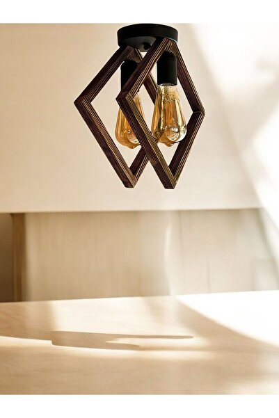 ONUR AVİZE Retro rustik spor 2'li tavana yapışık  ahşap tavan avizesi