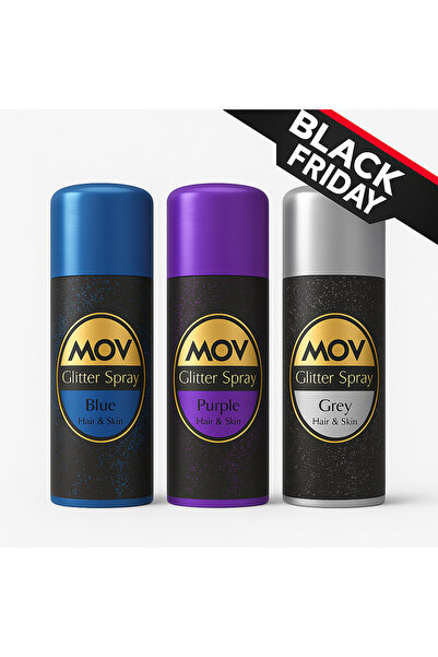 MOV Glitter Spray 3’lü Set (Mavi + Mor + Gri) – Saç ve Cilt İçin Parıltılı Sprey