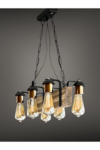 ONUR AVİZE Retro Vintage Eskitme ve Modern SÜVARİ Ahşap 6'lı Rustik Aydınlatma Ürünü