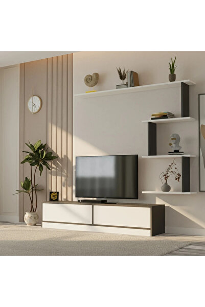 Stylish Home Small TV table, white and gray - 160 cm - ahenk