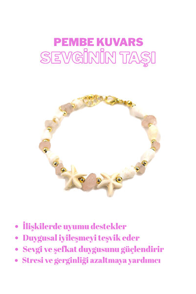 La Clarte Kadın Pembe Kuvars Taş Detaylı Bileklik