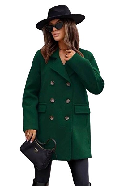 FashionForYou Adriana women's coat, with buttons and decorative pockets, Green