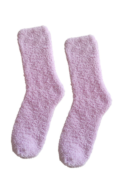 ZEYZEY MONKEY Set of 2 Lilac Cow Patterned Plush Winter Soft Women's Sleep Socks (36/41 Is Suitable)