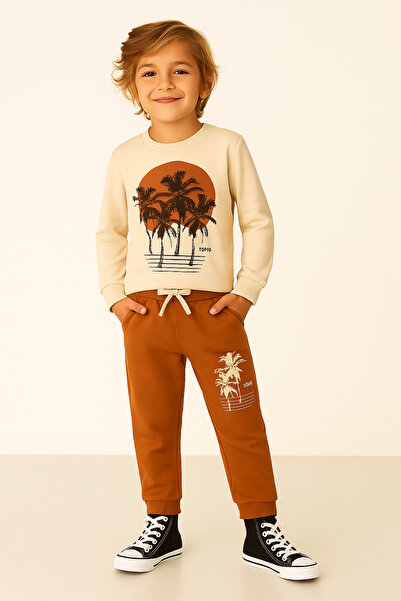 BUUFUU Детски унисекс комплект с тропически шарки - дълъг ръкав и джоб с ласт...