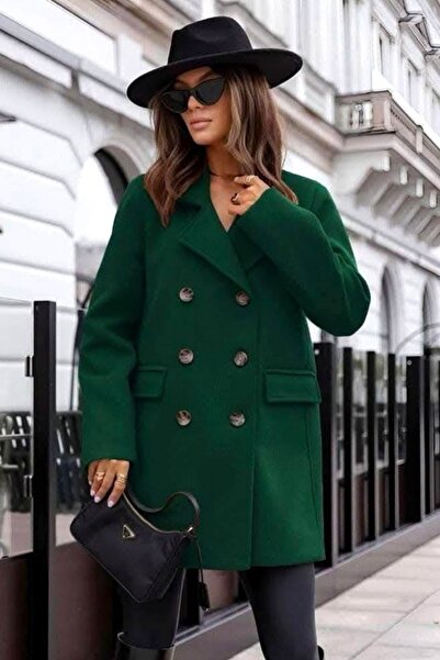 FashionForYou Adriana women's coat, with buttons and decorative pockets, Green