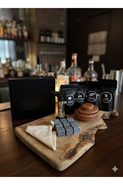 KLON PREMİUM HEDİYELİK VİSKİ TÜTSÜLEME SETİ, 1 SMOKER, 9 ADET MERMER KÜPLER, TORCH ÇAKMAK VE 4 TALAŞ