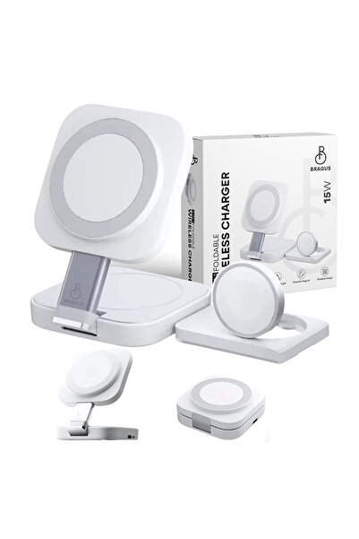 BRAGUS Incarcator wireless 3 in 1, pliabil, MagSafe, reglabil, compatibil iPh...