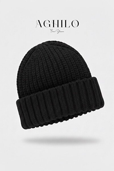 Aghilo قبعة سالونيك المحبوكة ذات الملمس الناعم - أسود - للاستخدام للجنسين