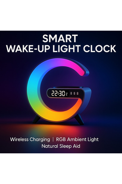Wplus Akıllı Işıklı Bluetooth Hoparlör ve Kablosuz Şarjlı Alarm Saati / 7 Ren...