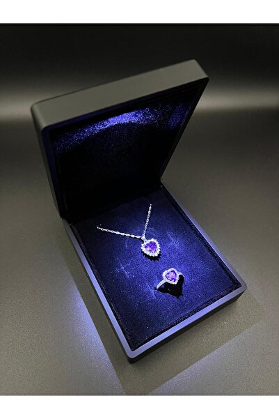 Sepetten Eve Işıklı Kutuda Kalpli Kolye Kalpli Yüzük Seti Yılbaşı Hediyesi 14 Şubat Sevgililer Günü Hediyesi