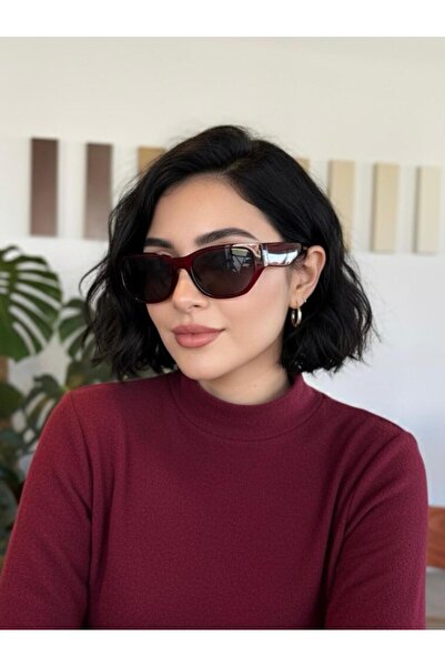 funeyes Lyon bordo çerçeveli Cat Eye Trend Güneş Gözlüğü 2025 Hafif ürün