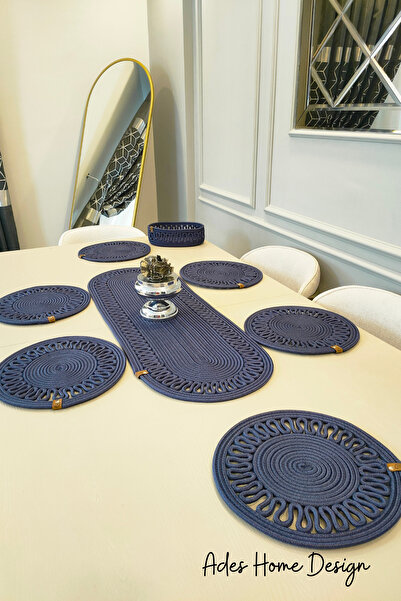 ADES HOME DESİGN Jüt, Amerikan Servis Takımı, 6 Supla, 1 Ekmek Sepeti, 1 Runn...