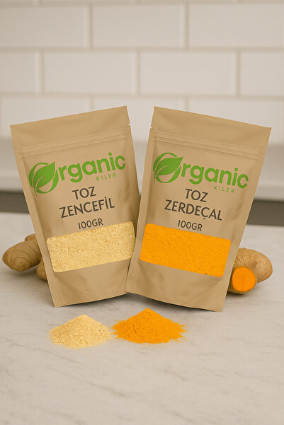 Organic Kiler Doğal Toz Zerdeçal 100gr & Toz Zencefil 100gr | Katkısız & Doğal Baharat Seti | 2'li Bitkisel Set |