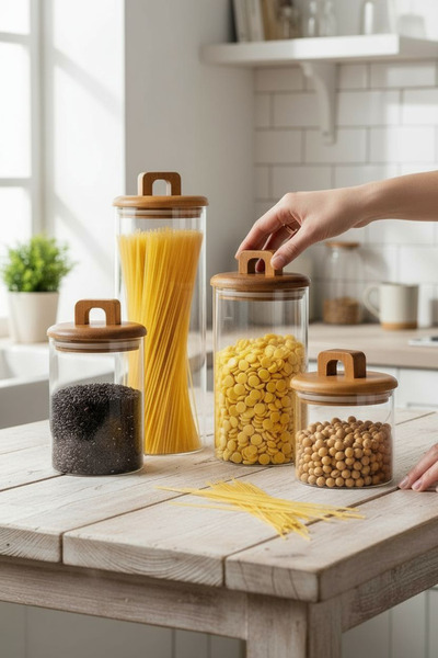 Perotti Acacıa Vakumlu Akasya Kapaklı Cam Kavanoz 4lü