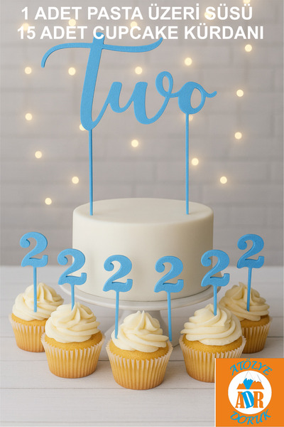 Atölye Doruk زينة كعكة عيد الميلاد باللون الأزرق لعمر سنتين - حرفان للكعكة - ...