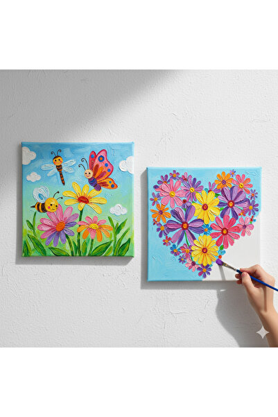 dudugift KARNE HEDİYESİ- TATİL ETKİNLİĞİ-2'li Tuval Boyama Seti. 20x20 Cm Uv ...
