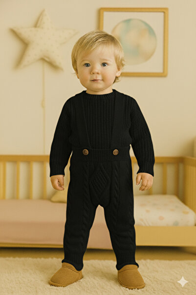 Nimini Kids Knitted Diamond Patterned Unisex Baby Salopet with Adjustable Strap (0-2 Years)