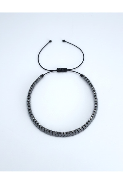 La Clarte Unisex Black Metal Detailed Adjustable Bracelet – Lace-Up Rope Model