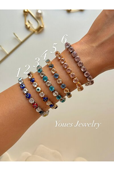 YOUES JEWELRY سوار من حجر الزركون الفولاذي بتصميم مسار الماء، قطعة واحدة،