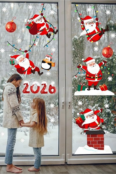 PANDA SOKAĞI Yılbaşı Sticker 2026 Yılbaşı Yeni Yıl Sevimli Noel Baba Ve Kar T...