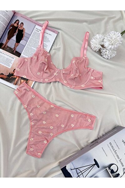 dem merys Floral Underwire Cotton Combed Bra Set (Bra Thong)