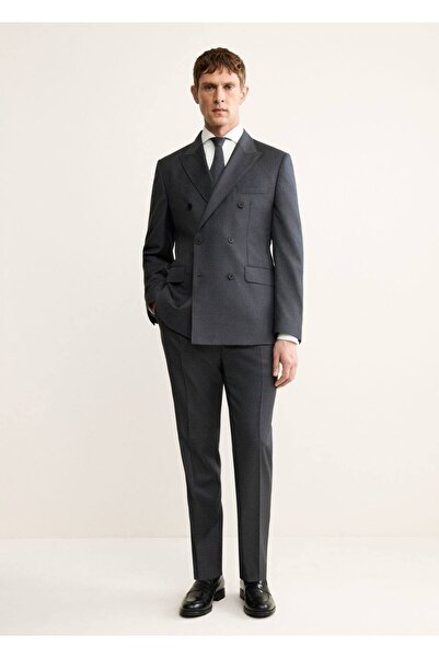 MANGO Man Yünlü flanel kumaştan yapılmış kruvaze takım elbise ceketi