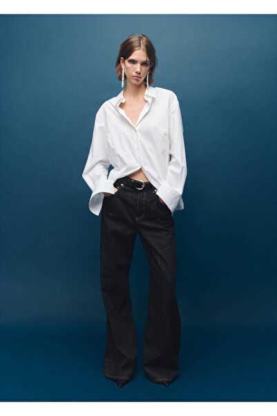 MANGO Woman Düğmeli wide-leg jean pantolon