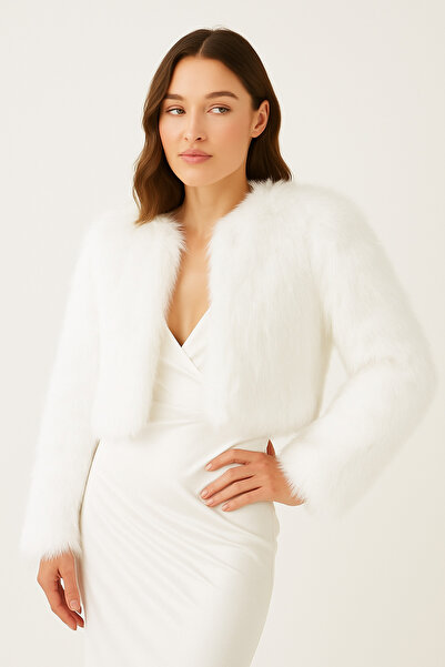 Elegance Scarf Premium Εισαγόμενο Λευκό Γούνινο Παλτό Lolita - Μπολερό Νυφικό χωρίς γιακά