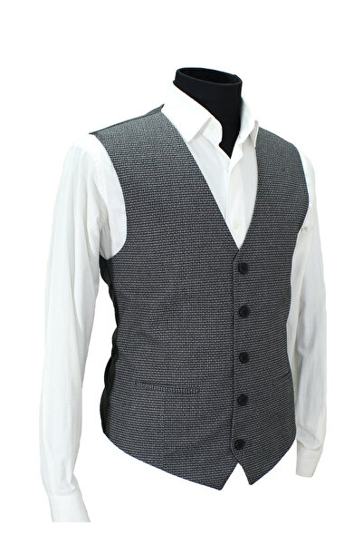 MENTOR REGALO Чоловічий жилет з V-подібним коміром, чорний з візерунком 50581